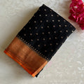 Obsidian Black Banarasi Soft Crepe Silk with Rust Orange Stunner