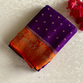 Royal Purple Soft Banarasi Crepe Saree With Tangerine Orange Pallu