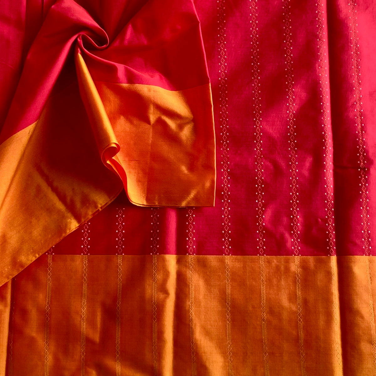 Deep Rani Soft Mixed Silk With Sunset Orange Pallu