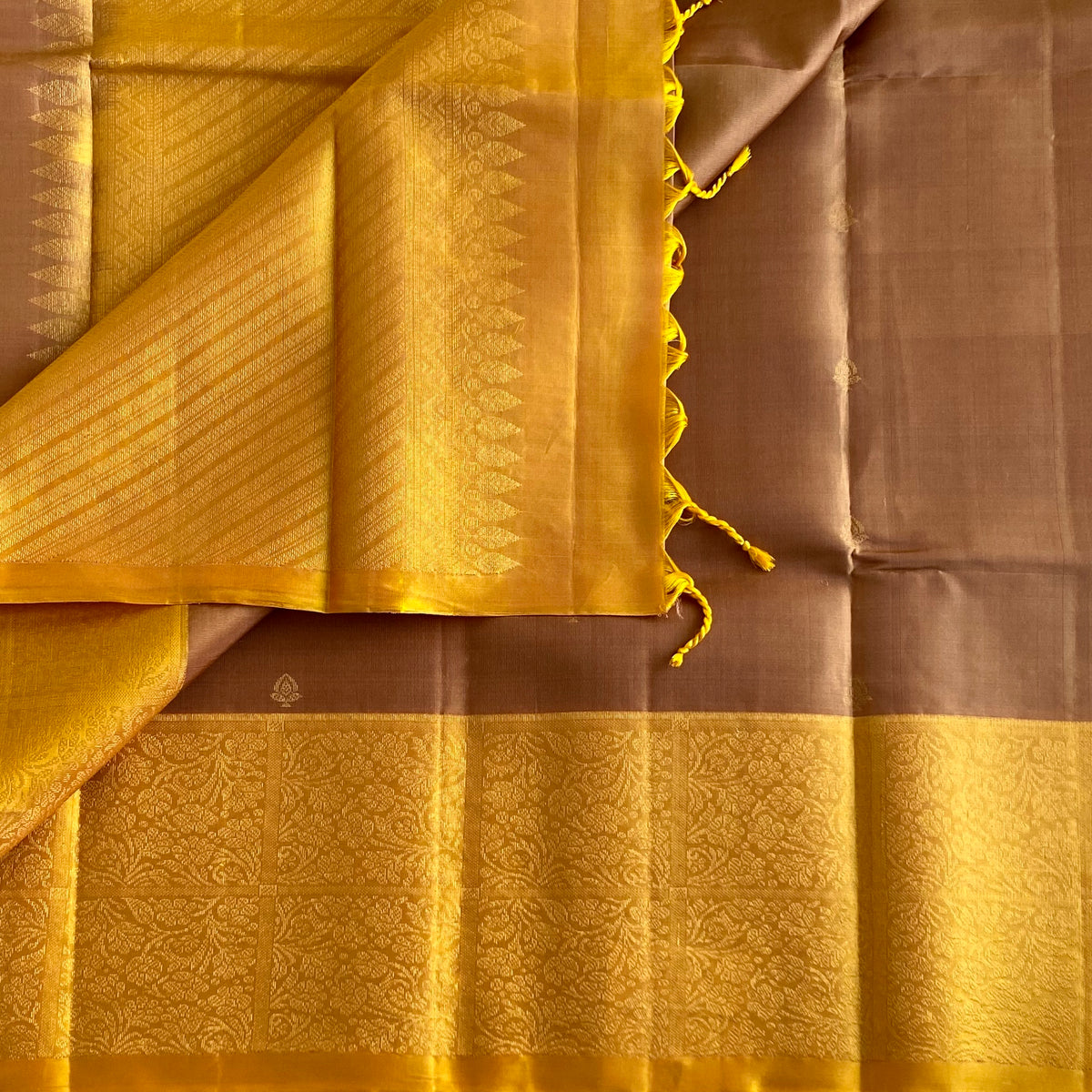Copper Brown & Golden Yellow Designer Pure Silk Elegance