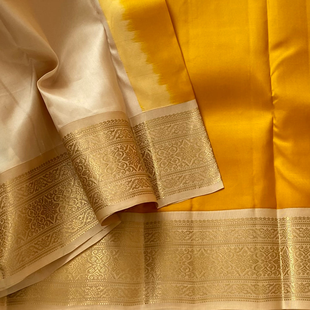 Golden Mustard Kanjeevaram Pure Silk With Champagne Beige Pallu