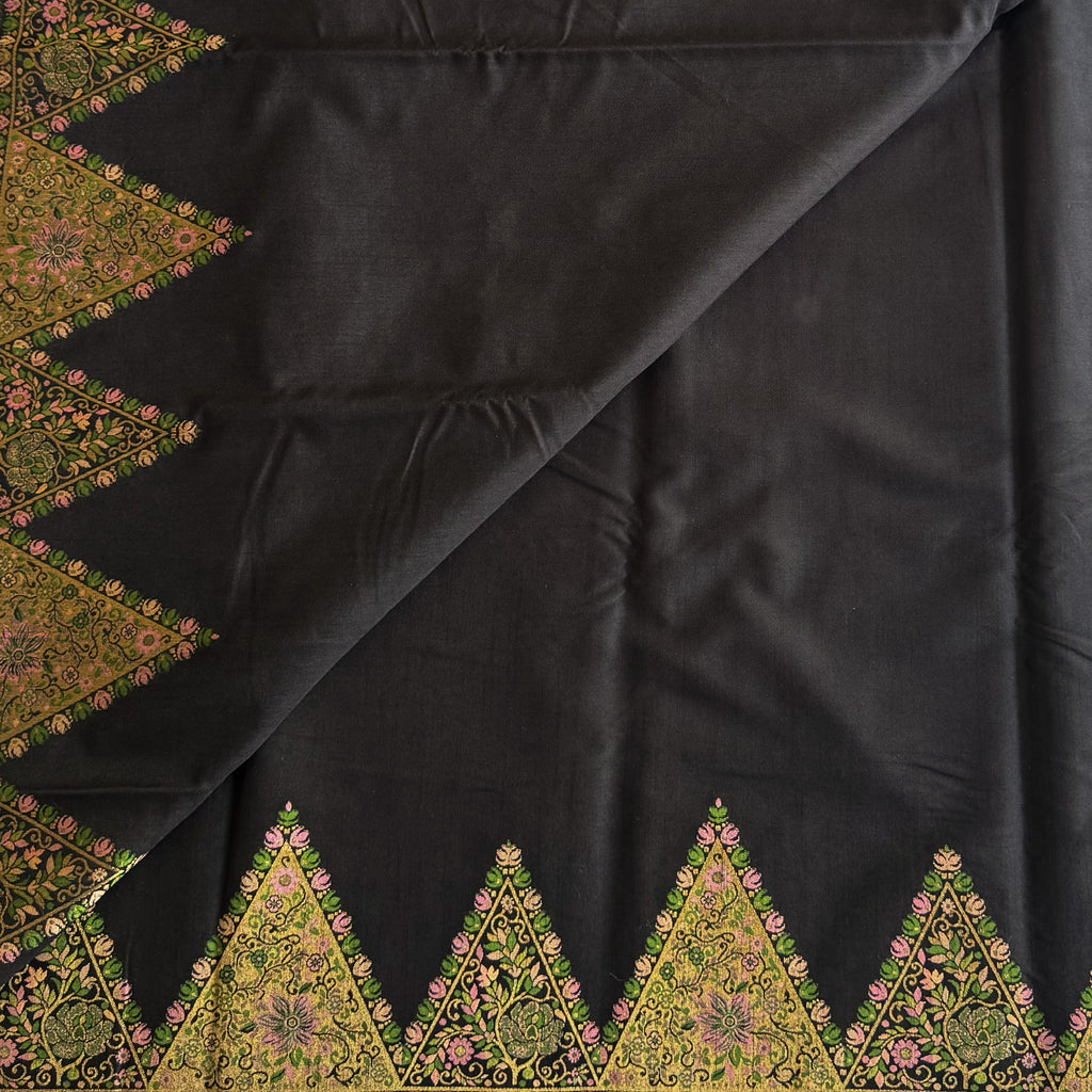 Midnight Black Embroidered Saree Antique Gold Blush Pink Pallu Tassel