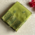 Lime Green Silk Saree Gold Chevron Pallu Tassel Border Traditional