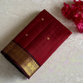 Deep Maroon Ruby Red Kanjeevaram Pure Zari Silk Saree Antique Gold Pallu