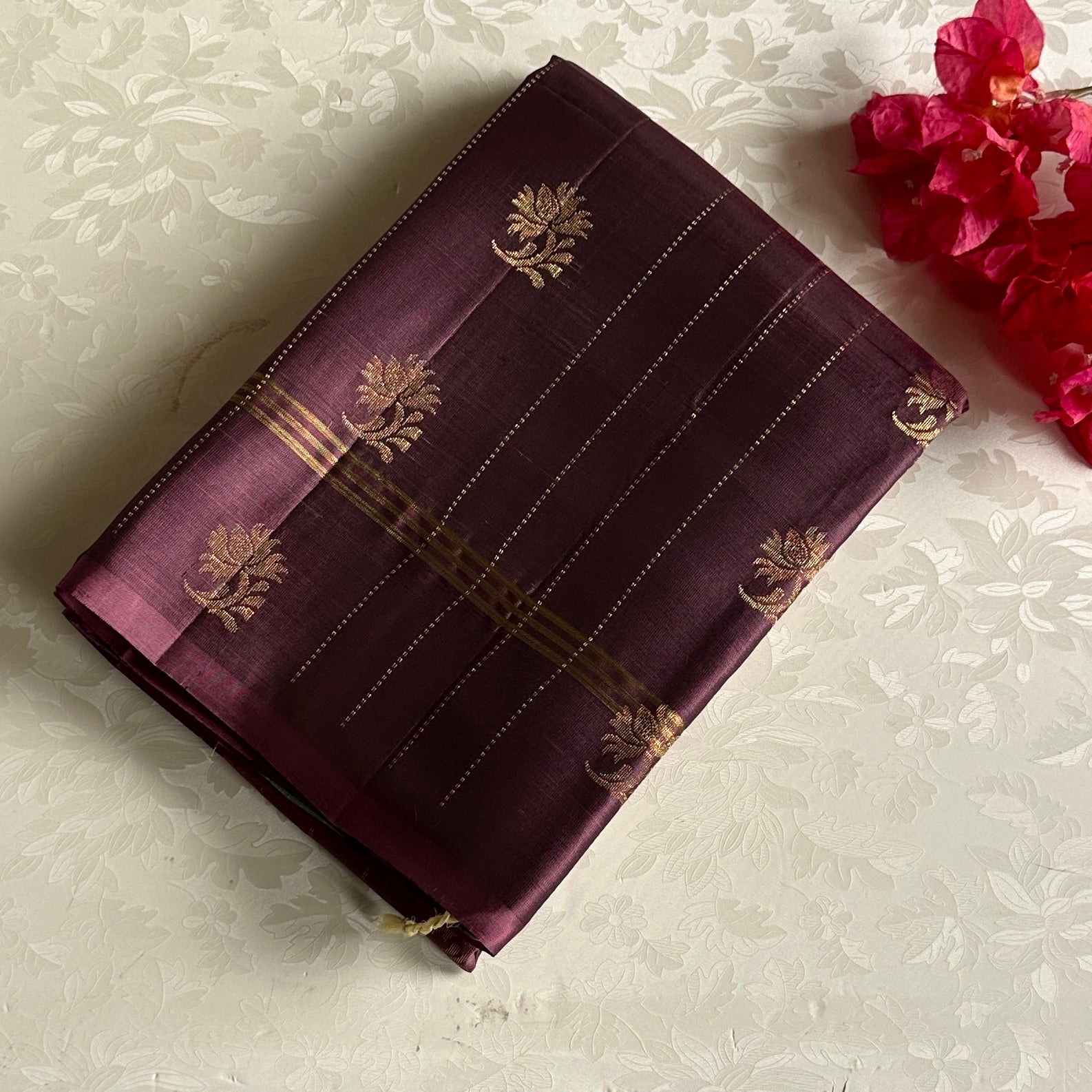 Plum Purple Designer Pure Silk Saree With Sage Green Pallu