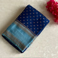 Royal Blue Banarasi Crepe Silk Saree With Sky Blue Pallu