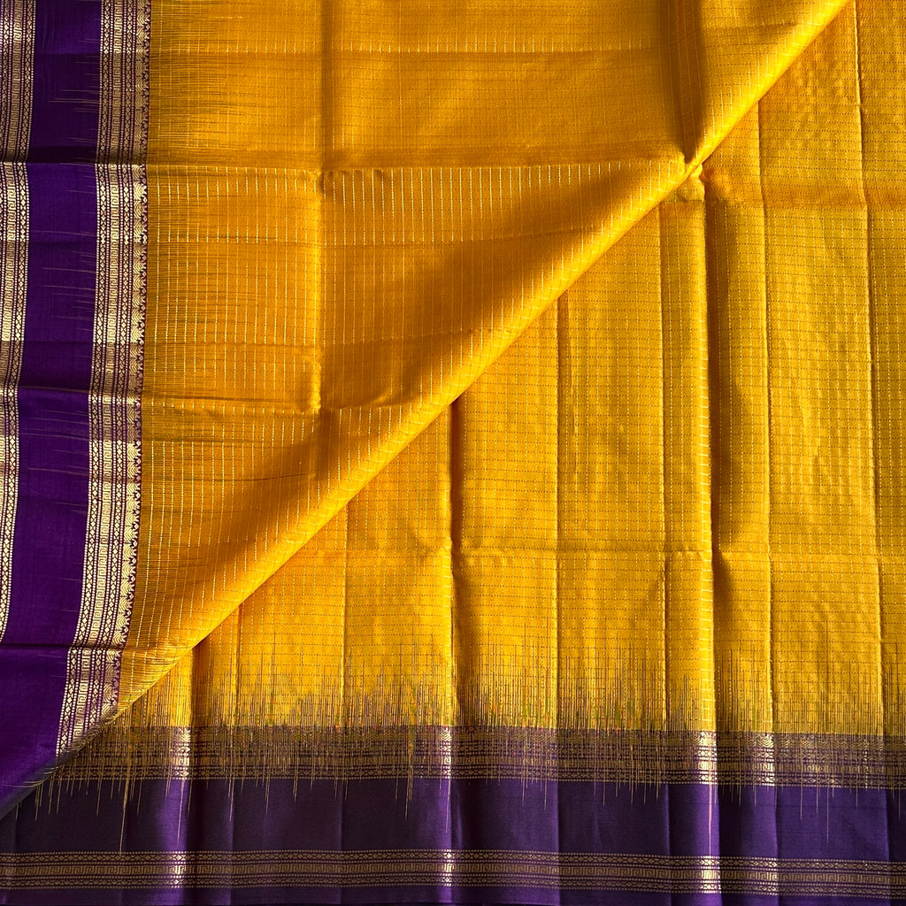 Deep Violet Silk Saree Marigold Yellow Gold Zari Paisley Border