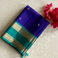 Royal Blue Designer Pure Silk Saree With Teal Blue Pallu