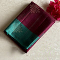 Wine Maroon Kollam Designer Pure Silk Saree With Teal Zari Pallu