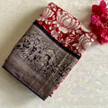 Scarlet Red  Soft Tussar Silk With midnight Blue borders