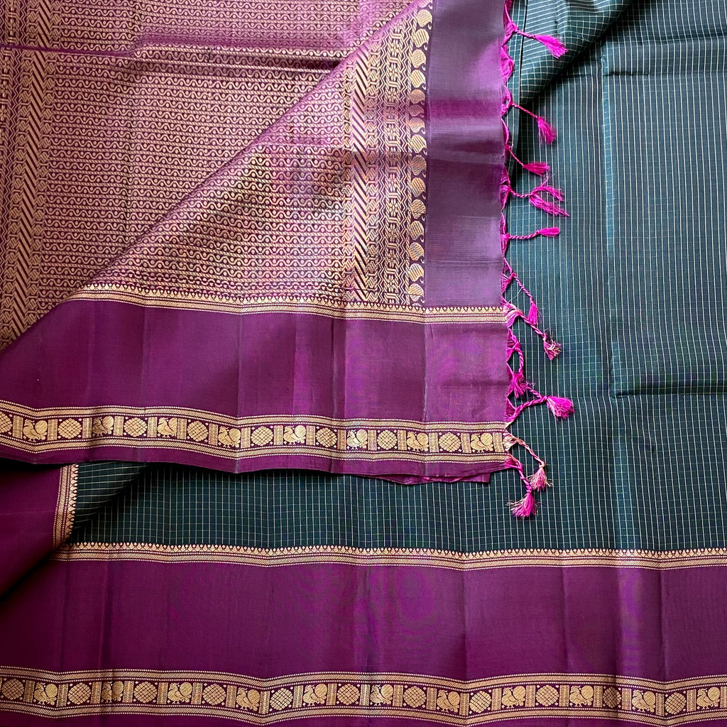 Plum Purple Silk Saree Gold Zari Broad Border Traditional Wear