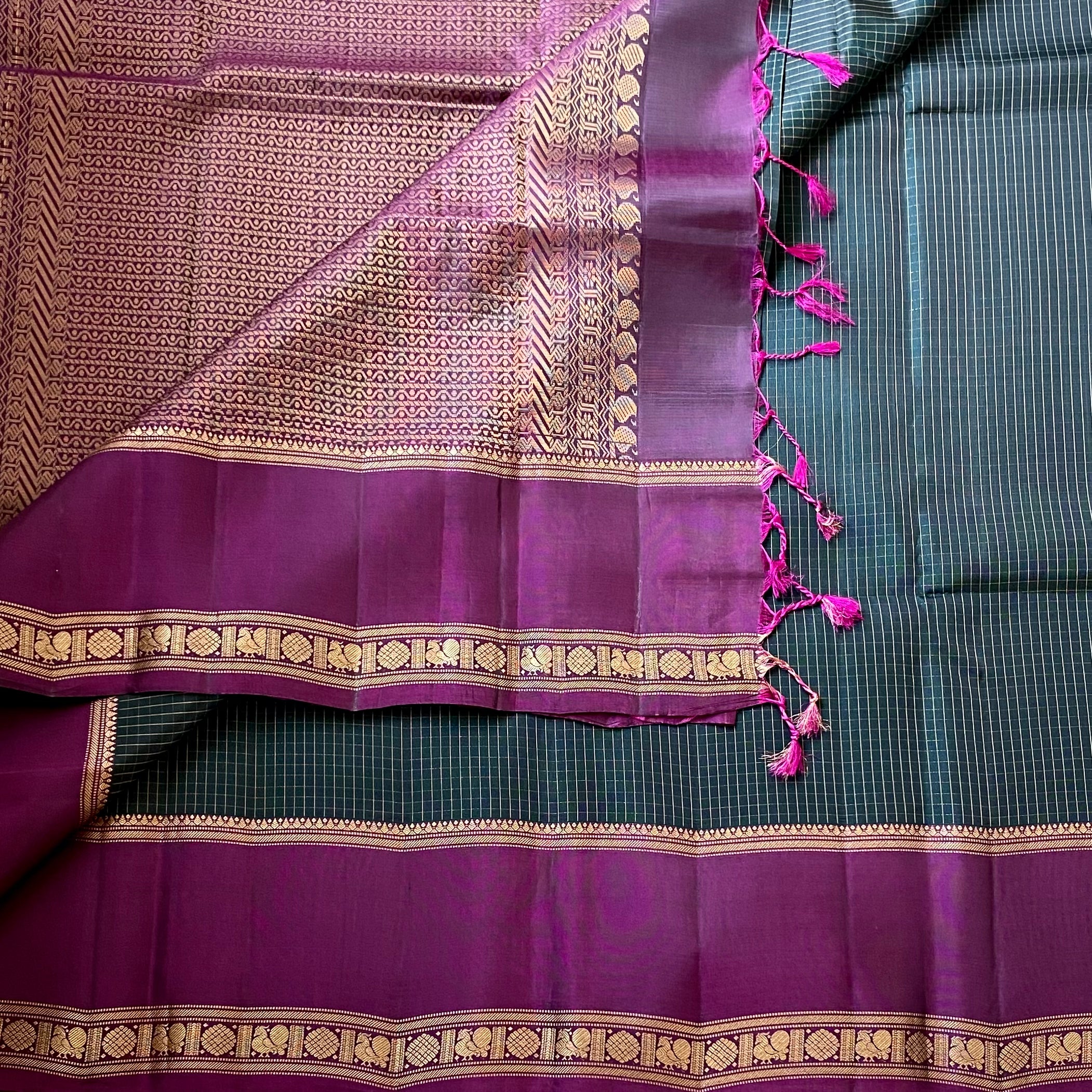 Plum Purple Silk Saree Gold Zari Broad Border Traditional Wear