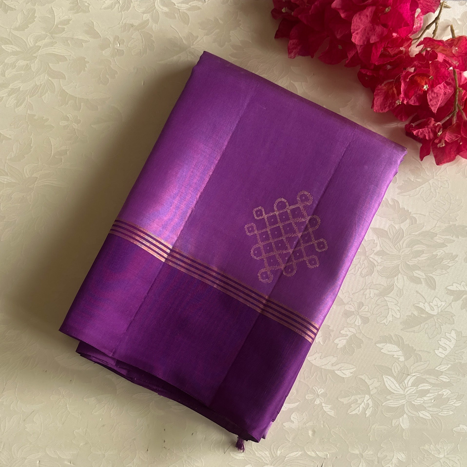 Royal Purple Gold Lattice Silk Saree Traditional Festive Wear Handloom