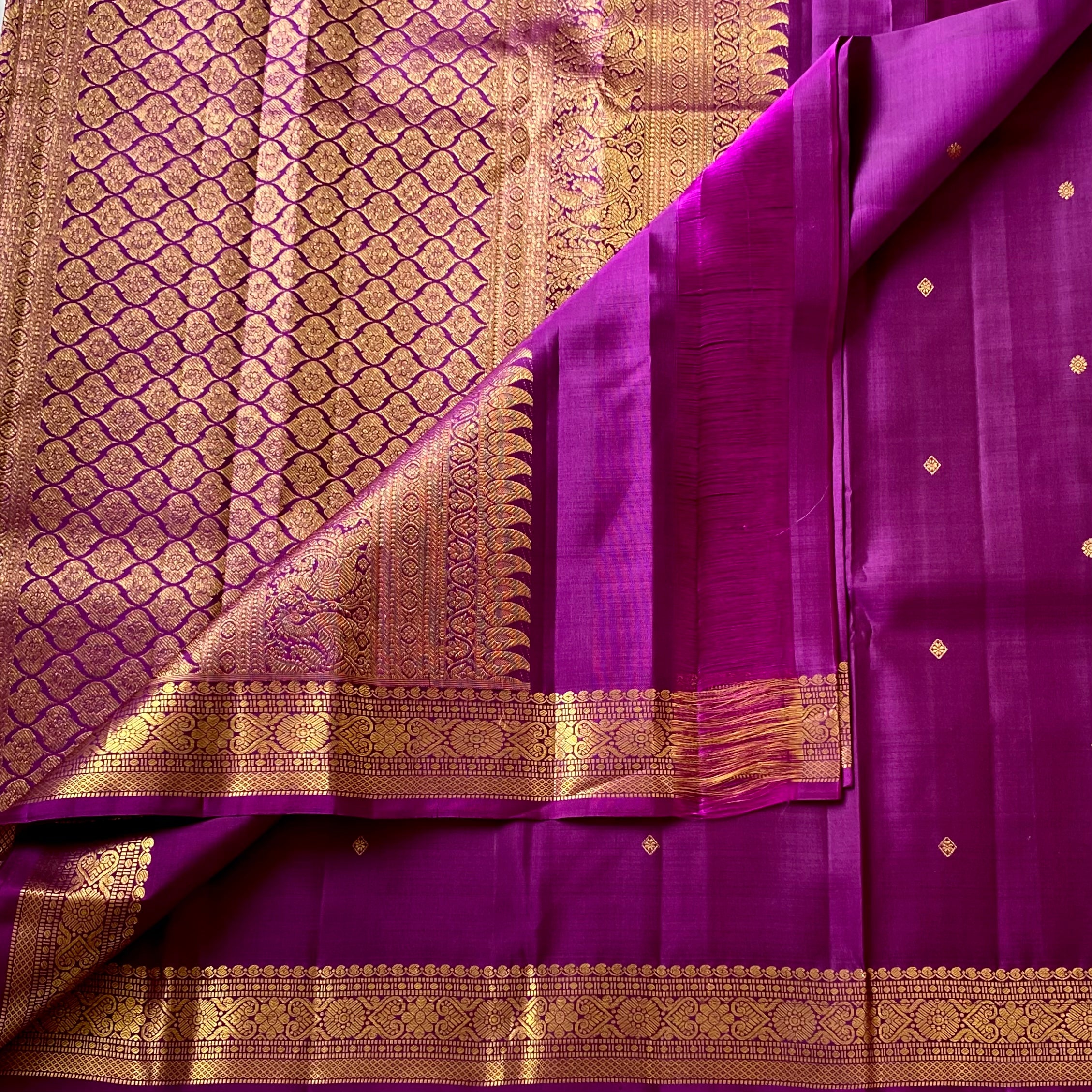 Vintage dual shaded Magenta purple Kanjeevaram pure silk with pure zari