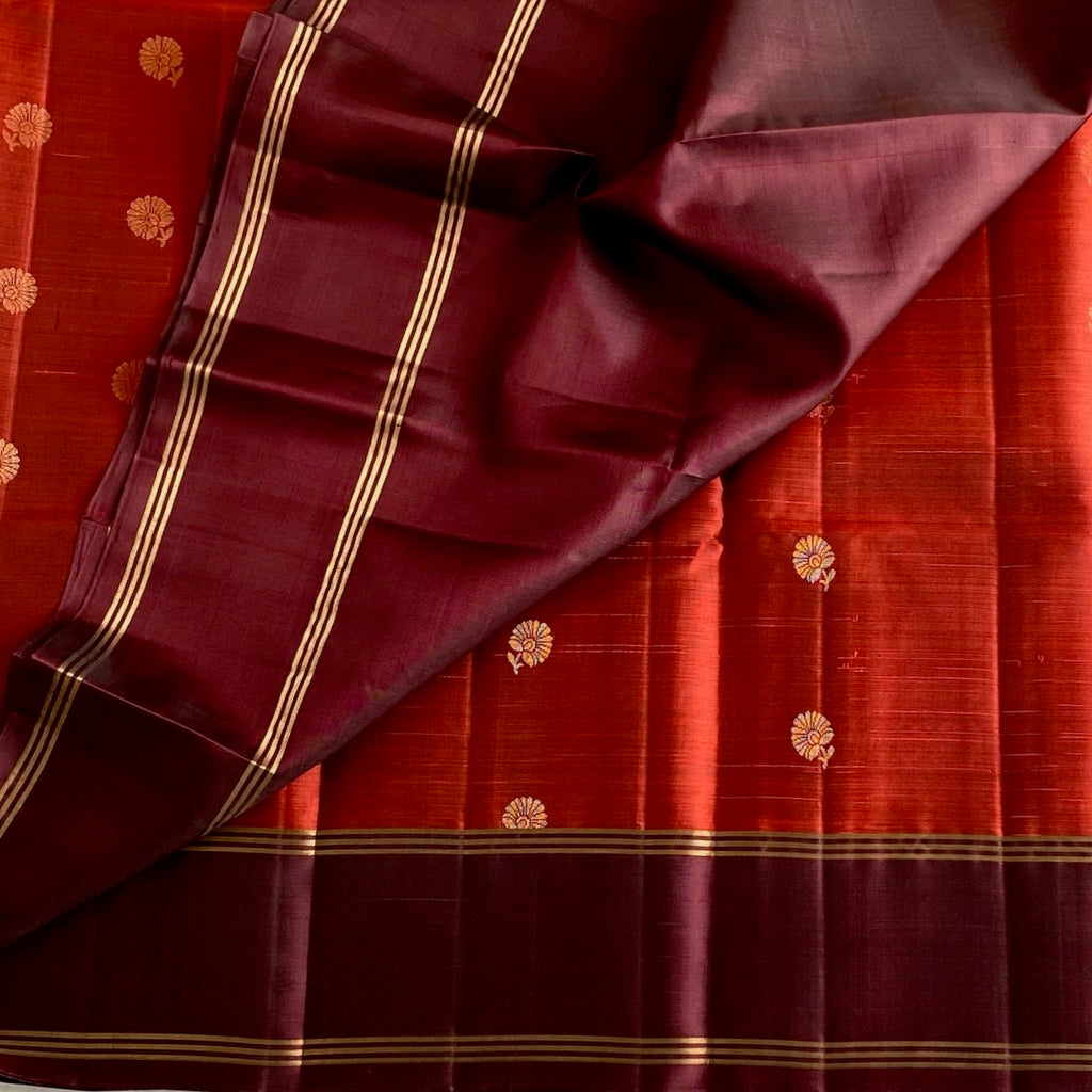 Burnt Orange Designer Pure Silk With Deep Plum Beauty