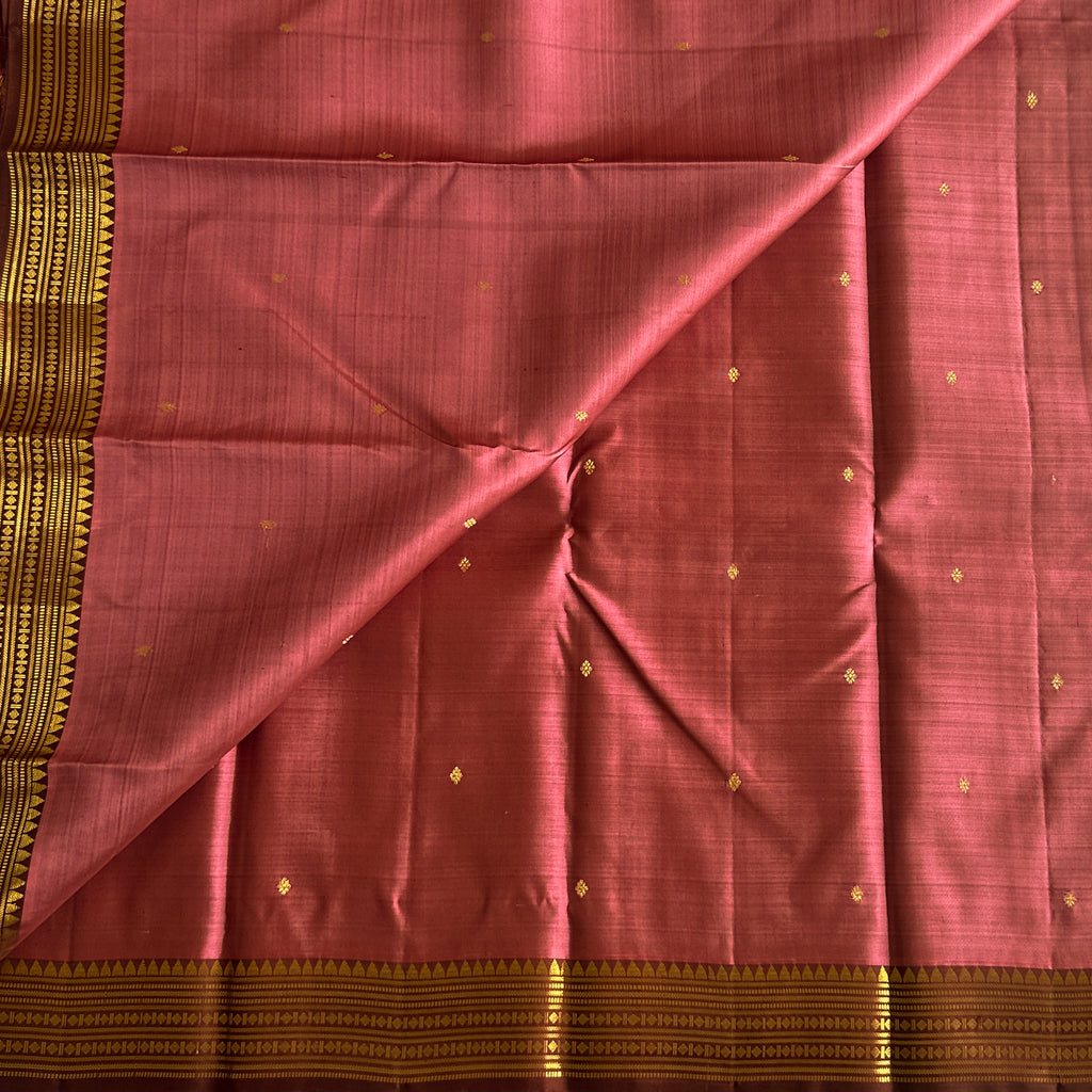 Rarest Mauve pink with dark coffee wine brown Kanjeevaram pure silk