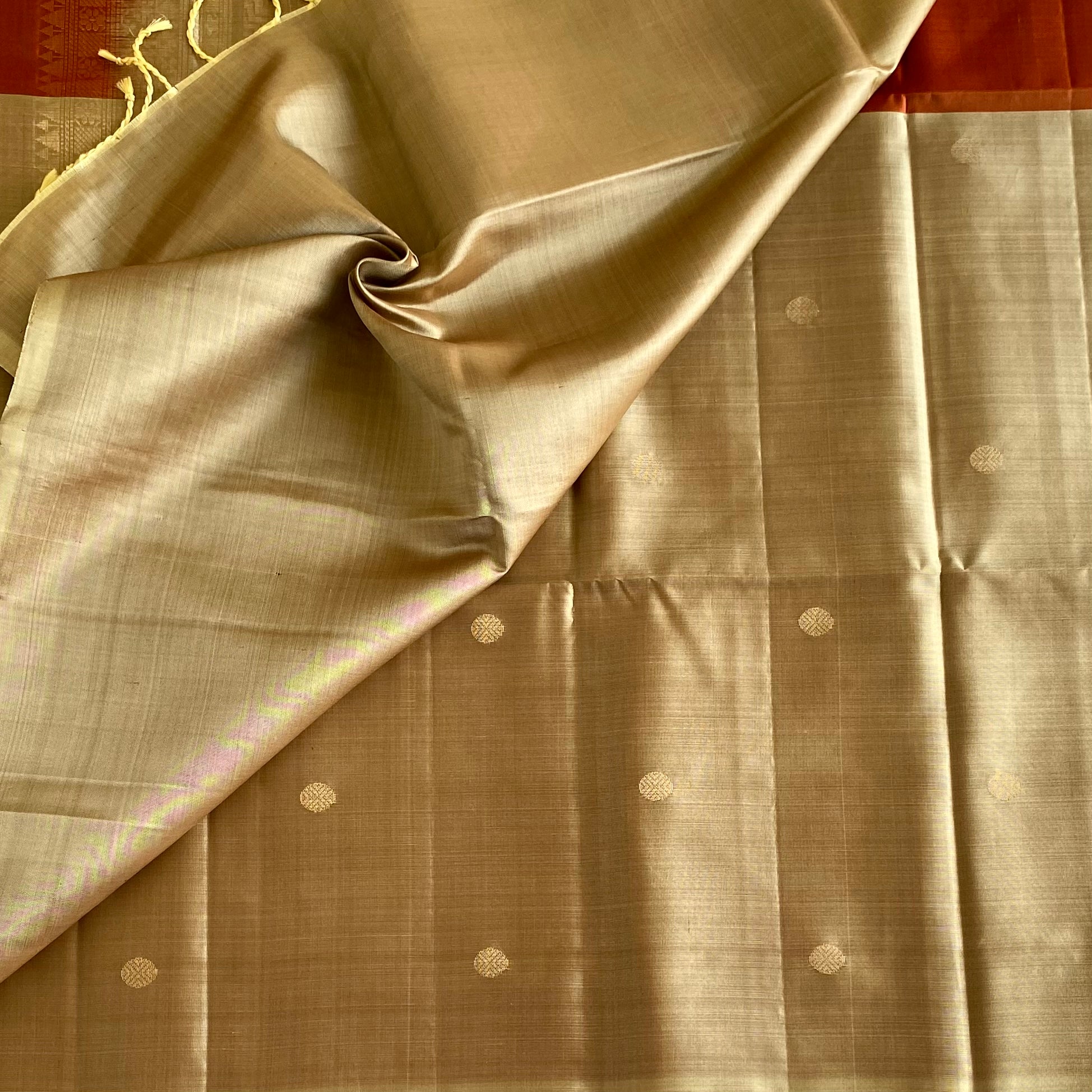 Half n half Rust with Gold Designer Pure Silk with Zari Woven Buttas