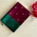 Peacock Teal Magenta Silk Saree With Antique Gold Zari Pallu