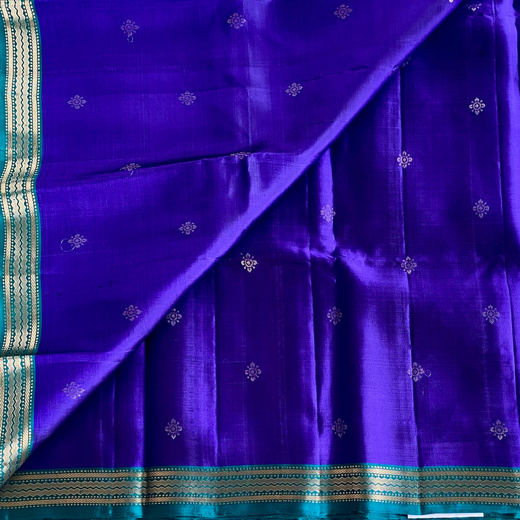 Royal Purple Designer Pure Silk Saree With Teal Green Pallu