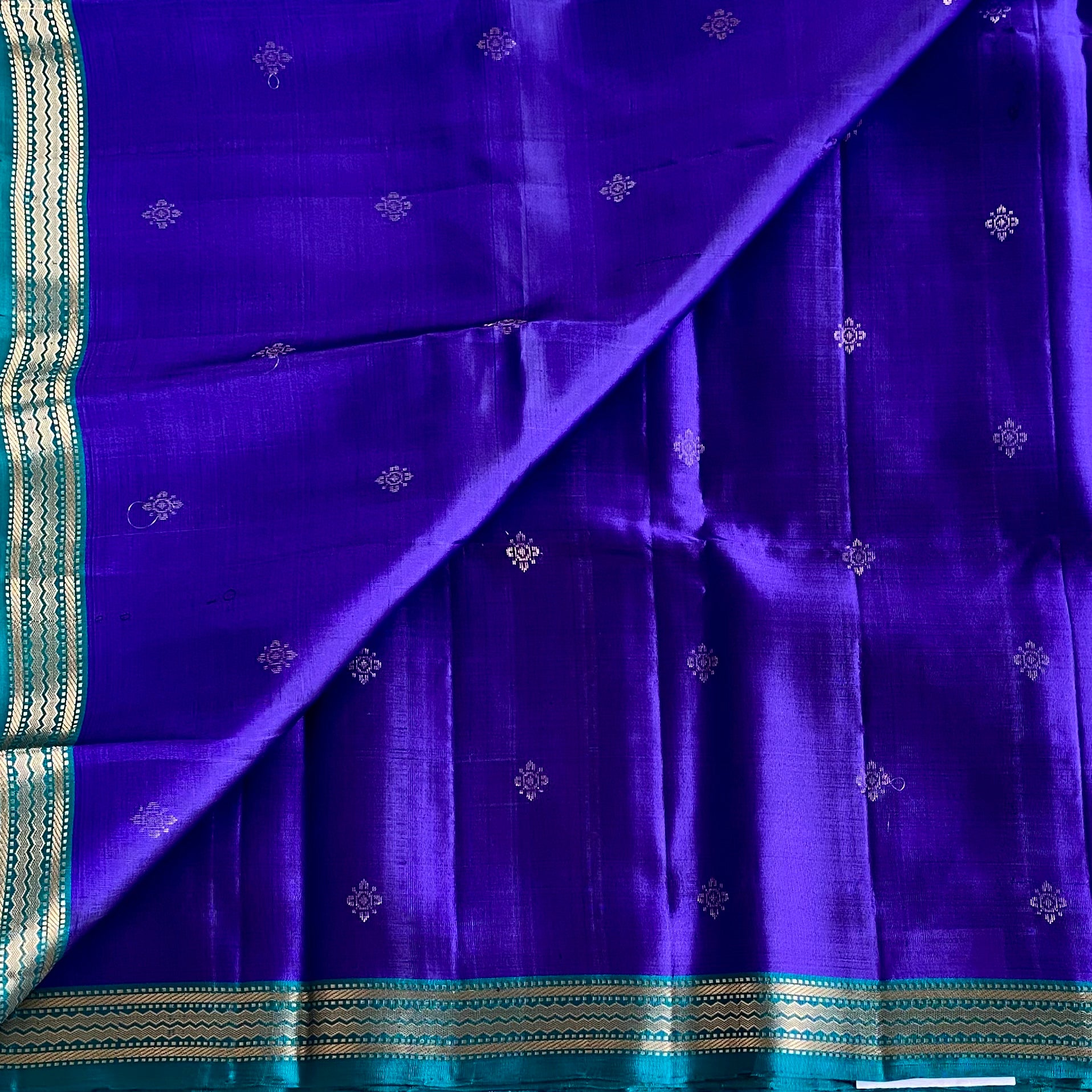 Royal Purple Designer Pure Silk Saree With Teal Green Pallu