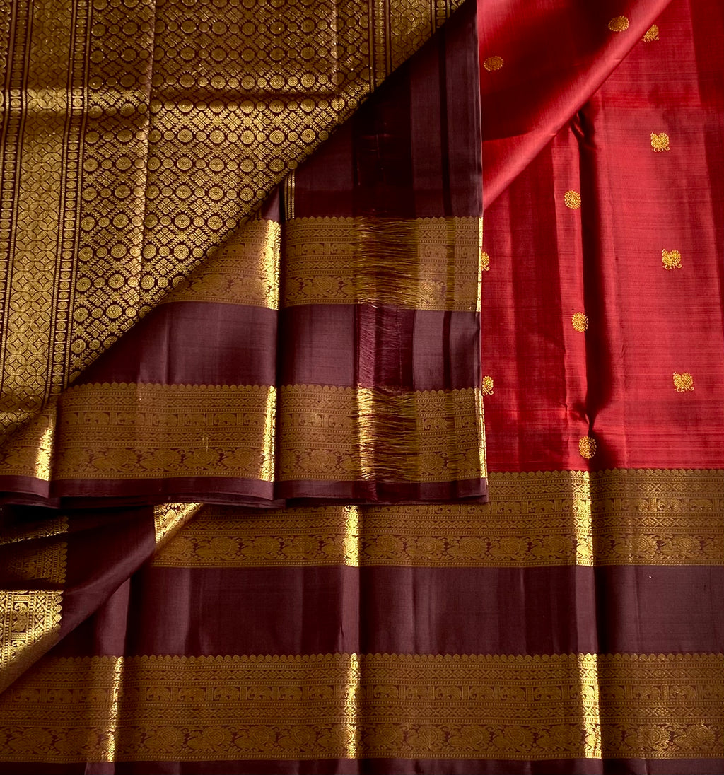 Plum Purple Magenta Silk Saree Gold Zari Brocade Wide Border
