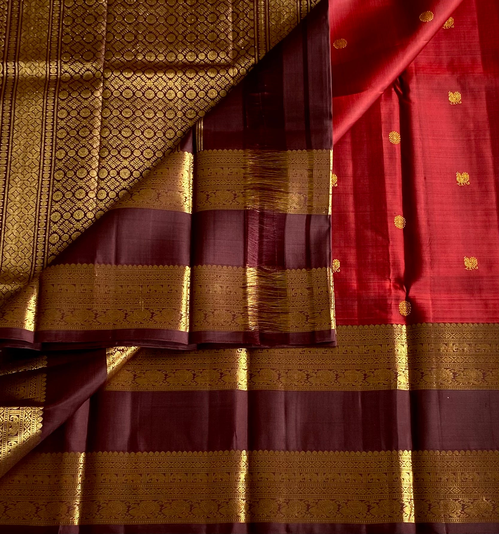 Plum Purple Magenta Silk Saree Gold Zari Brocade Wide Border