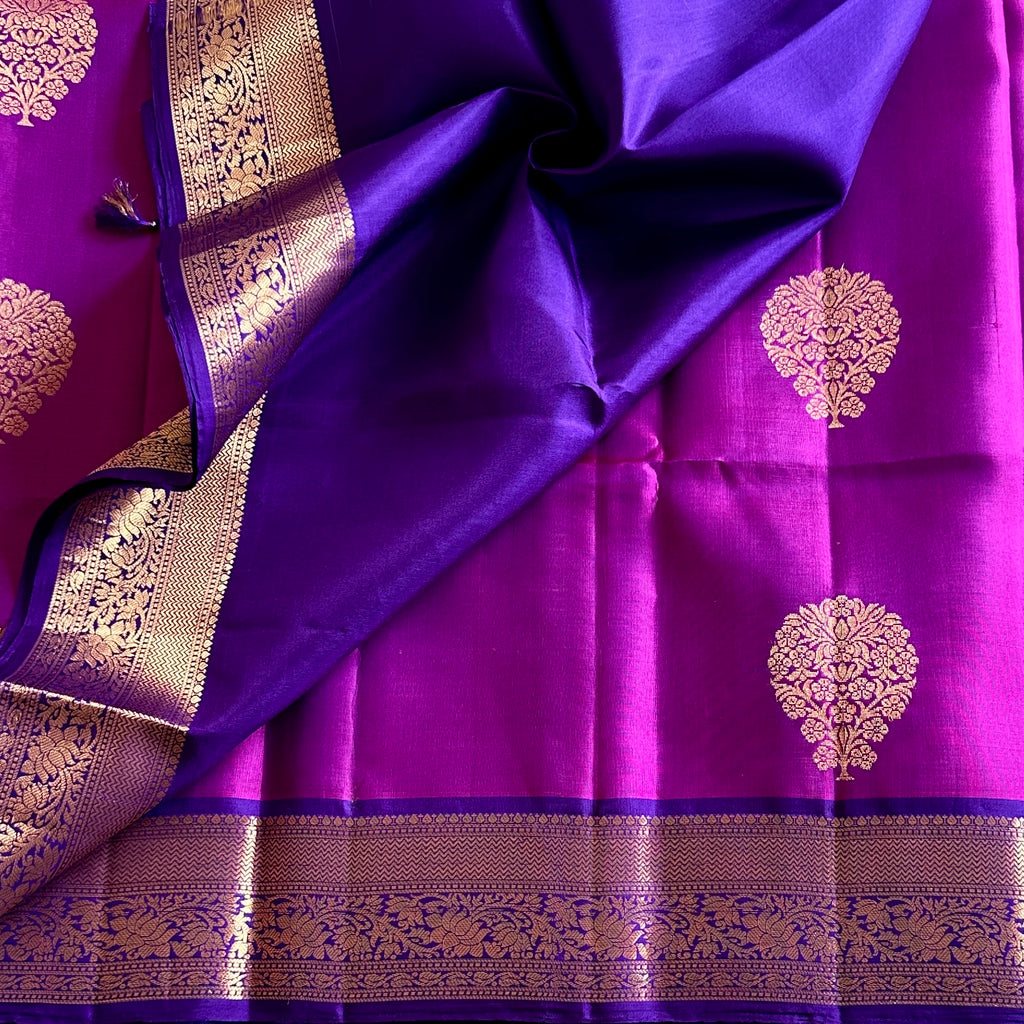 Royal Magenta Designer Pure Silk with Indio Purple Zari Border Contrast Pallu