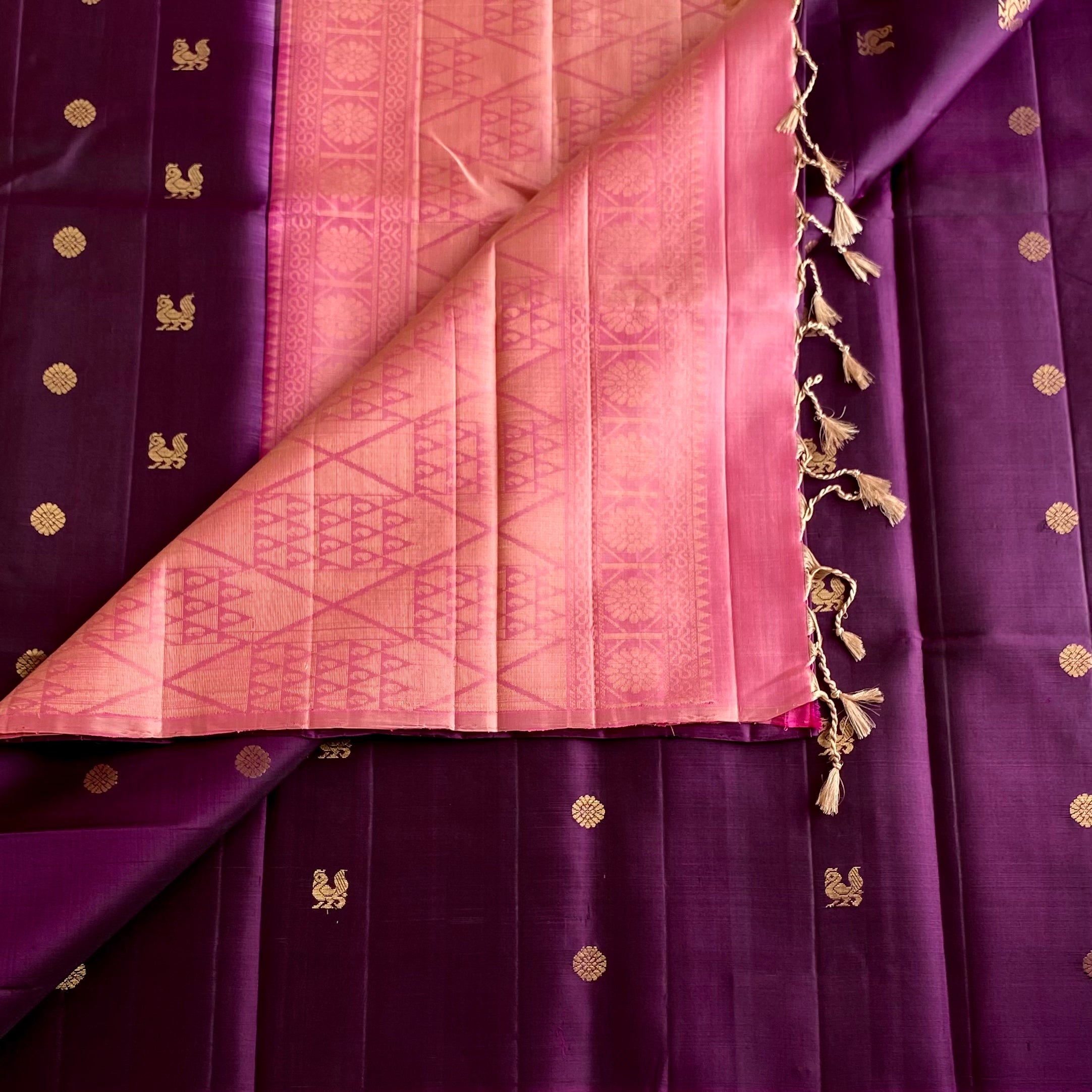 Deep Purple Designer Pure Silk Saree With Rose Pink Pallu