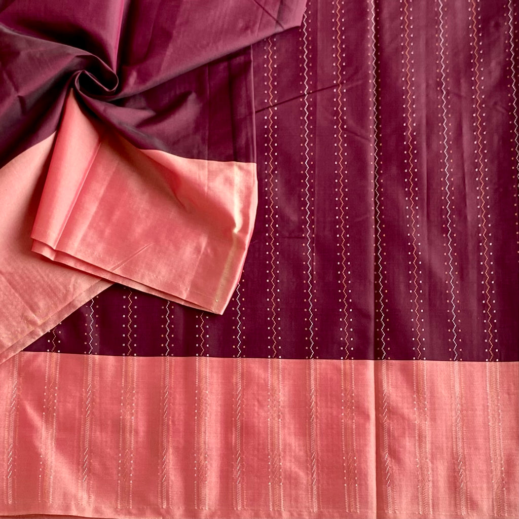 Deep Wine Maroon Soft Mixed Silk Saree With Coral Pink Pallu