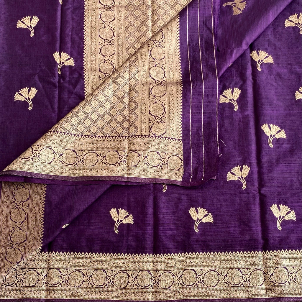 Royal Purple Soft Tussar Silk Saree With Metallic Gold Brocade Pallu