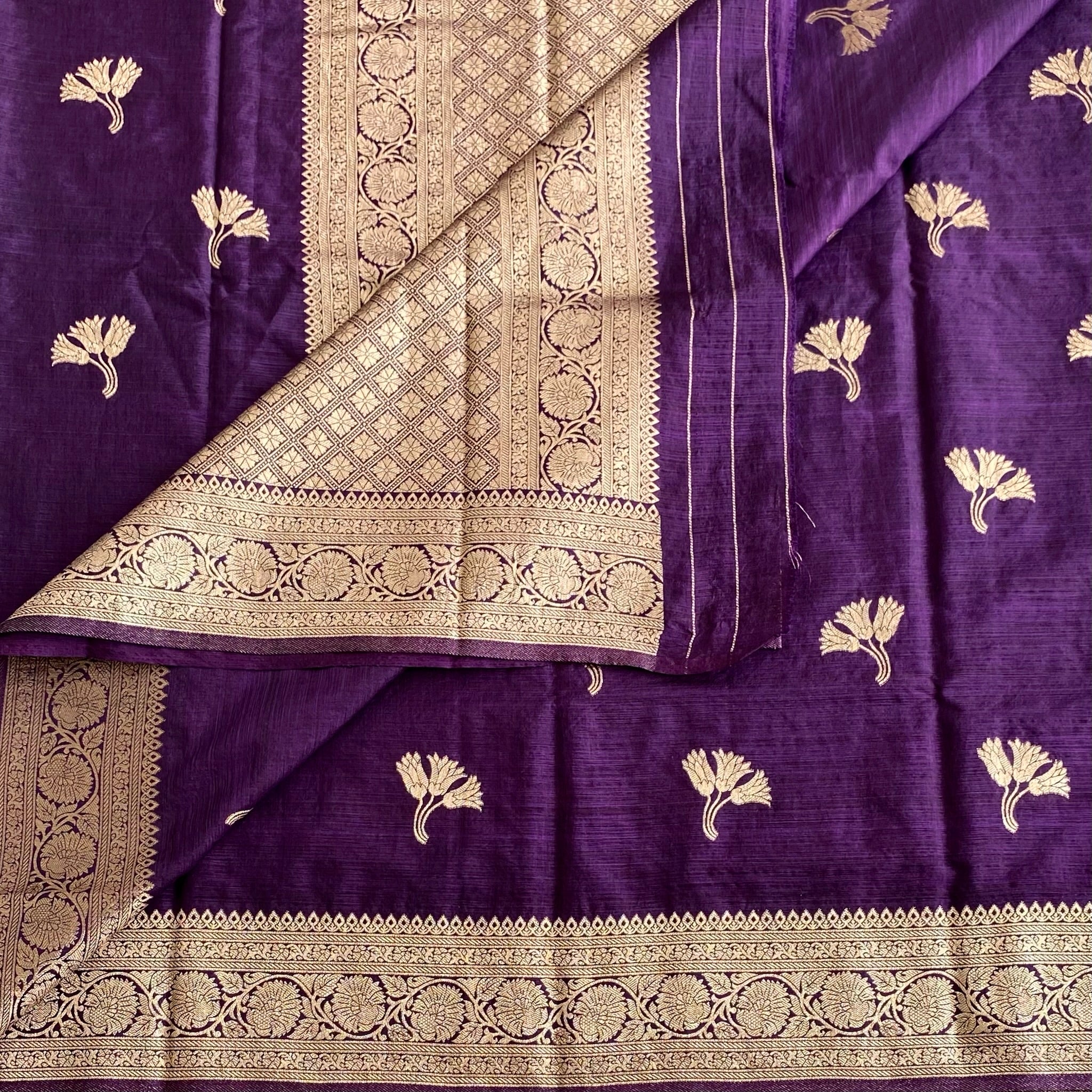 Royal Purple Soft Tussar Silk Saree With Metallic Gold Brocade Pallu