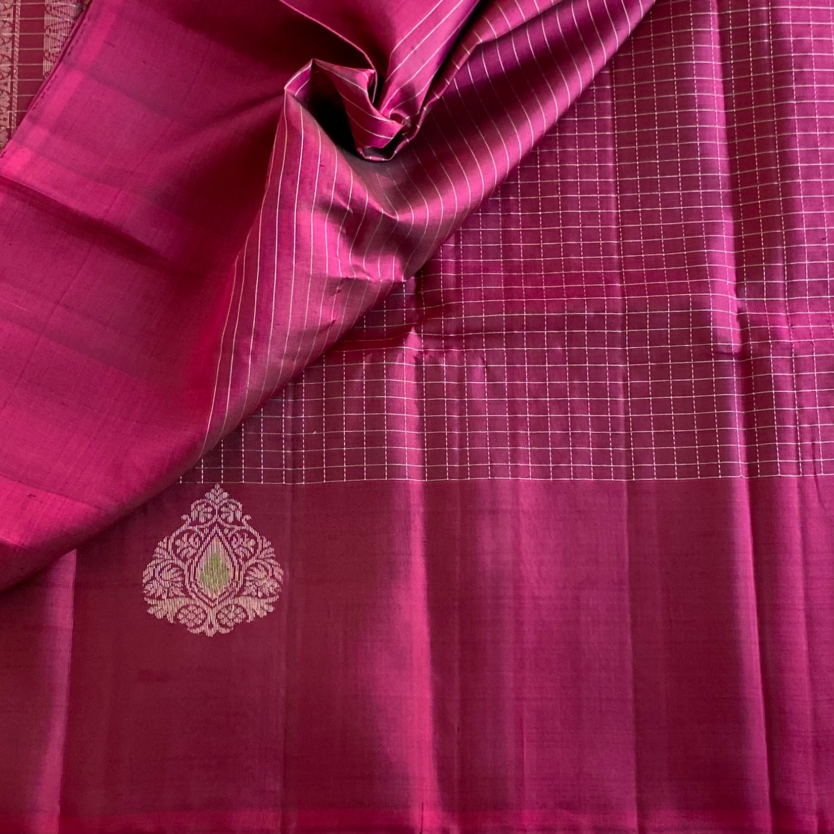Deep Magenta Designer Pure Silk Saree With Checkered Lightweight Beauty