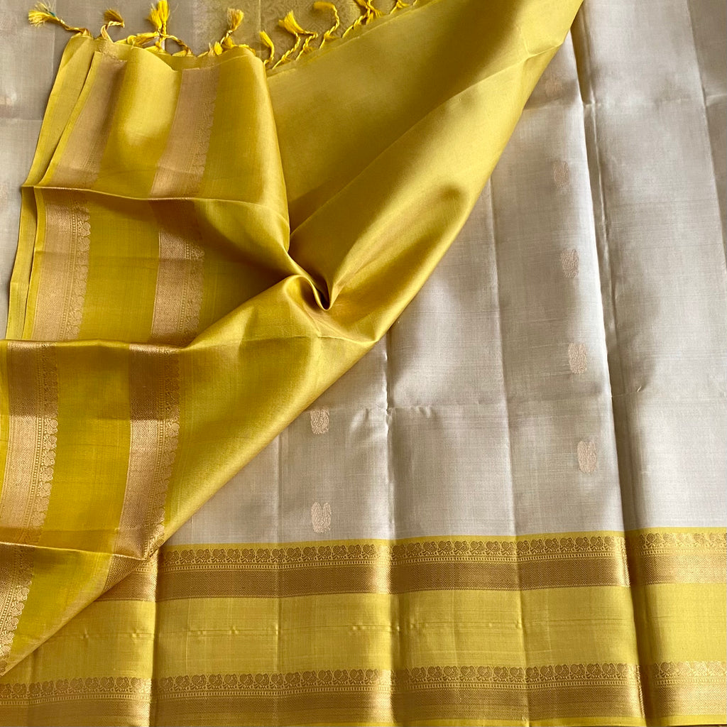 Cream Beige Designer Pure Silk Saree With Golden Yellow  Border