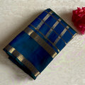 Peacock Blue Designer Pure Silk Saree With Rich Checkered Zari Weave
