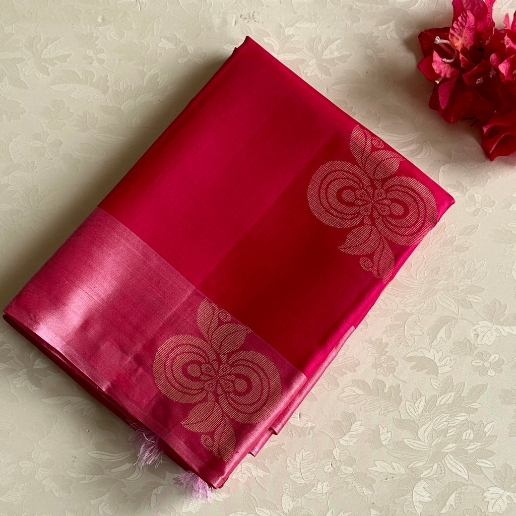 Rani Pink Designer Pure Silk Saree With Metallic Gold Pallu