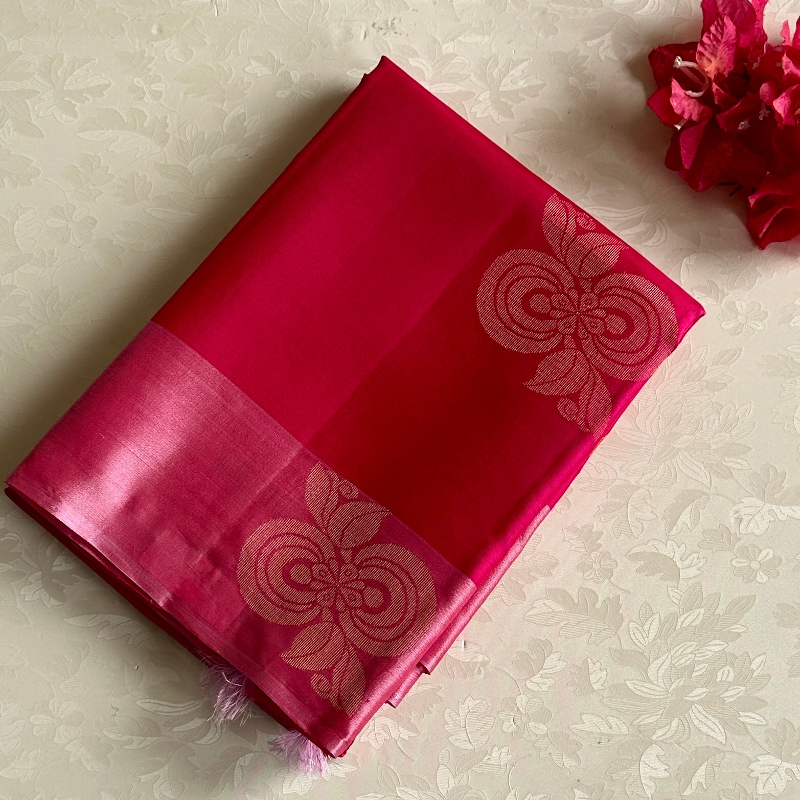 Rani Pink Designer Pure Silk Saree With Metallic Gold Pallu