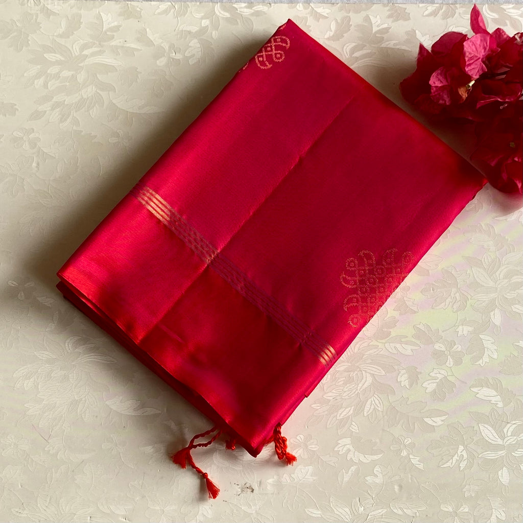 Cherry Pink Designer Pure Silk Saree With Metallic Gold Jaal Work