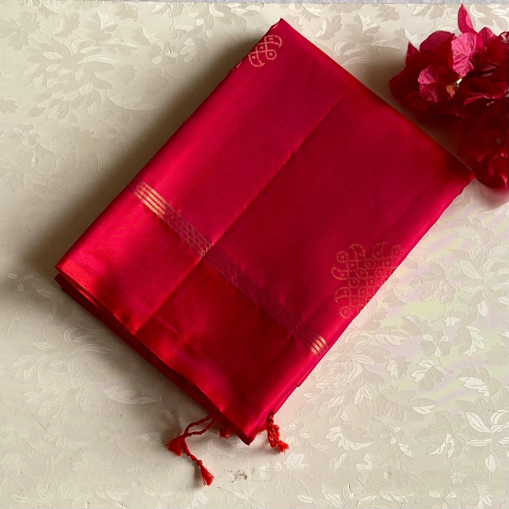 Cherry Pink Designer Pure Silk Saree With Metallic Gold Jaal Work
