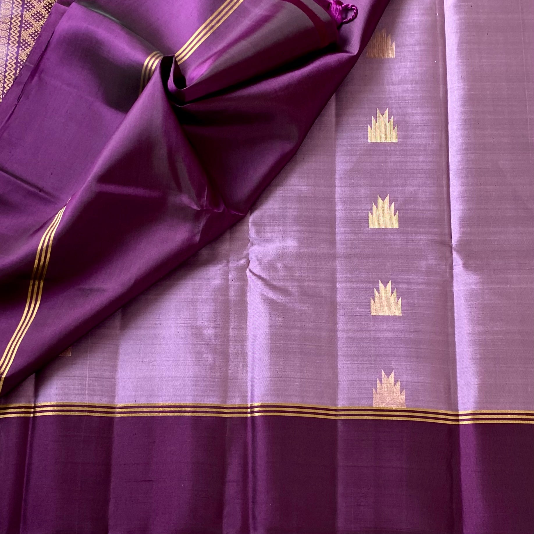 Royal Purple Silk Saree Gold Temple Border Woven Buta Design