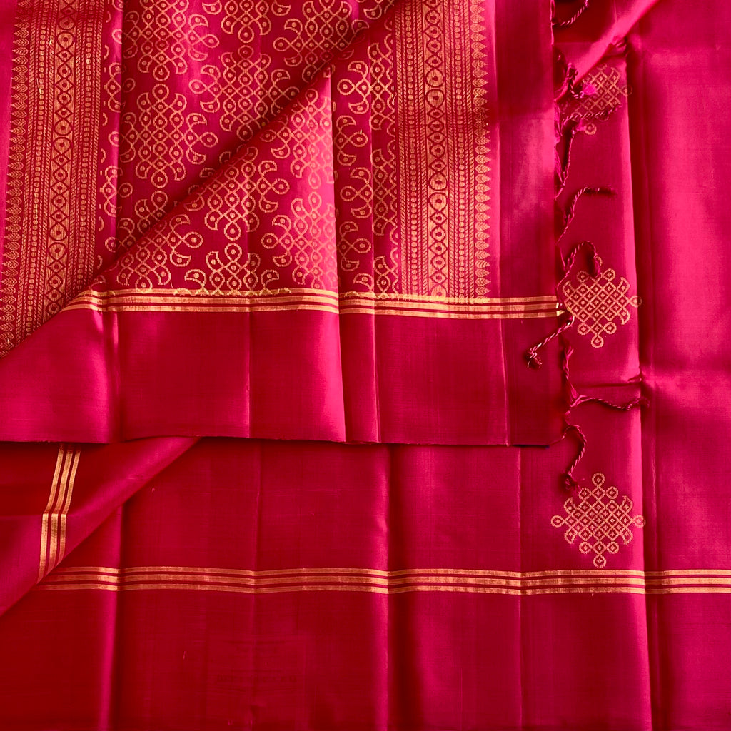 Cherry Pink Designer Pure Silk Saree With Kollam Gold Zari