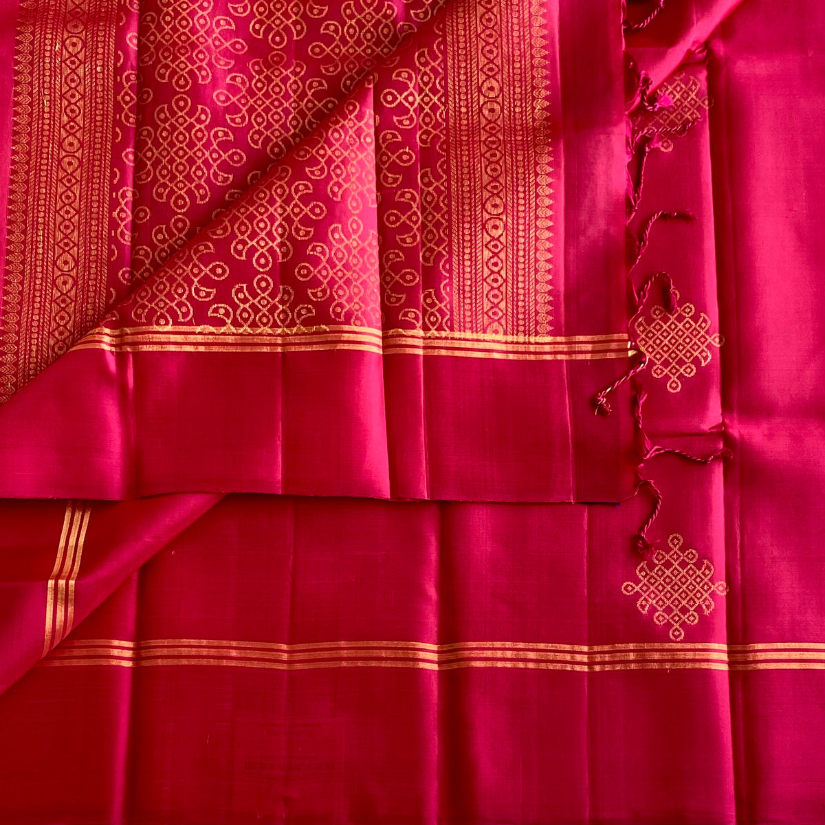 Cherry Pink Designer Pure Silk Saree With Kollam Gold Zari