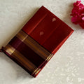 Burnt Orange Designer Pure Silk Stunner With Deep Maroon Pallu