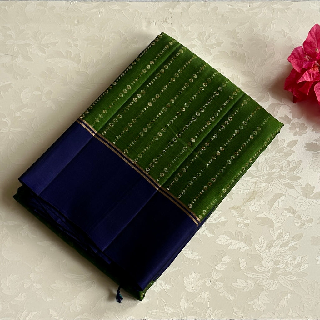 Green Saree Royal Blue Pallu Gold Zari Elegant Traditional Woven