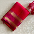 Vibrant Kanakambari And Magenta Pink Designer Pure Silk Saree With Gold Jaal