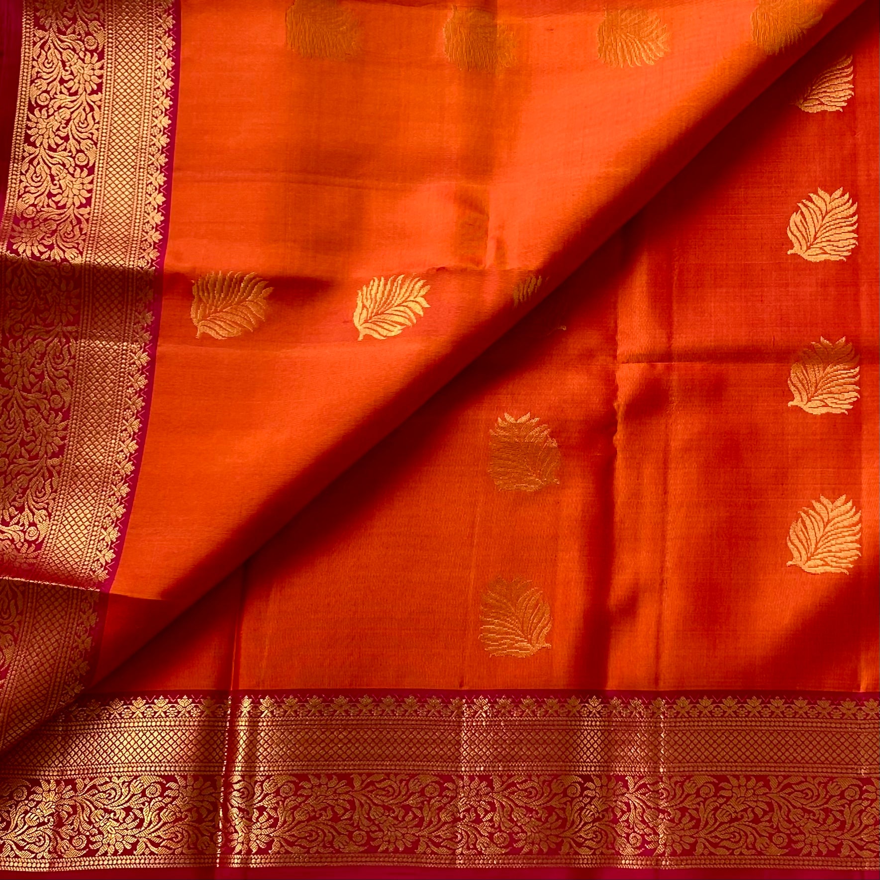 Vibrant Tangerine with Rich Magenta Handwoven designer pure silk