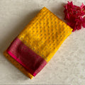 Banarasi Crepe Silk Sunflower Yellow & Rani Pink Saree