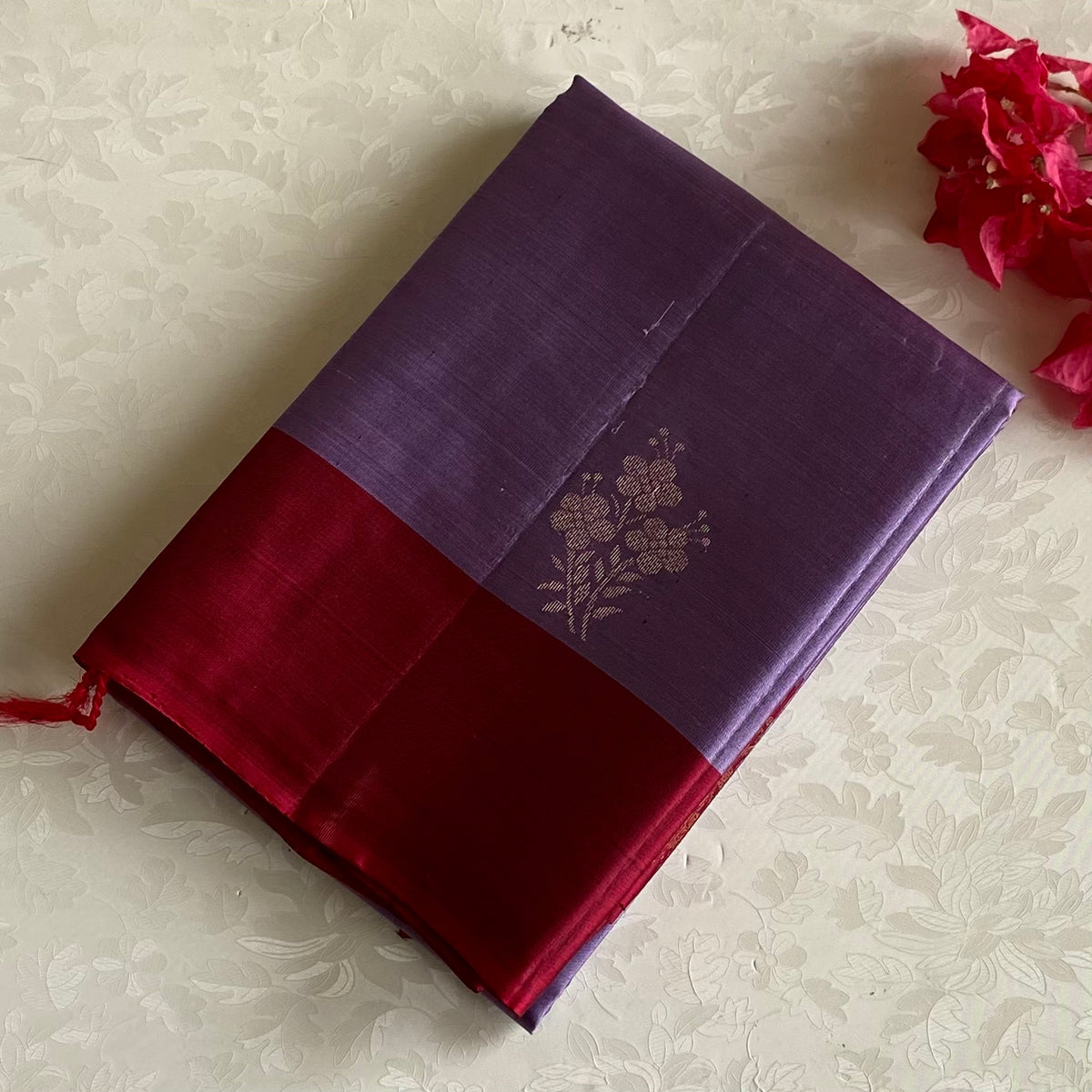 Metallic Lavender Designer Pure Silk Saree With Deep Magenta Pallu