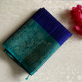 Teal Green Designer Pure Silk Saree With Royal Blue Panel