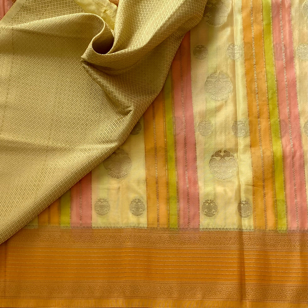 Summer Elegance in Yellow with Sunset Orange Soft Crepe Silk