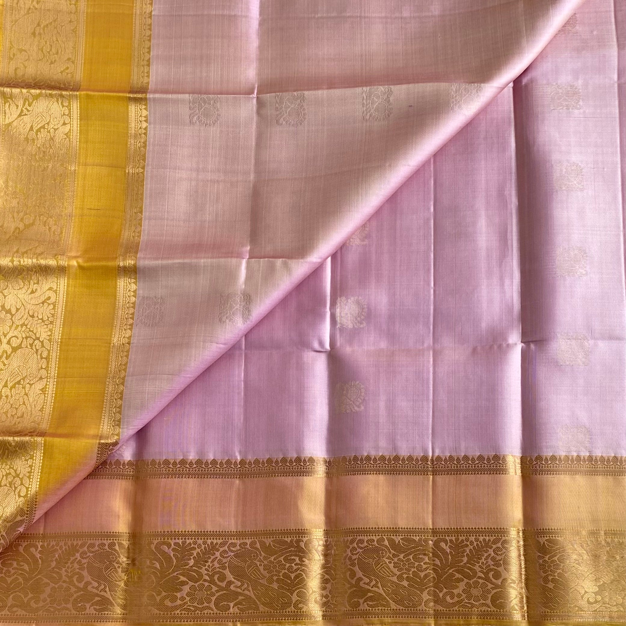 Mauve Pink Designer Pure Silk Saree With Golden Yellow Pallu